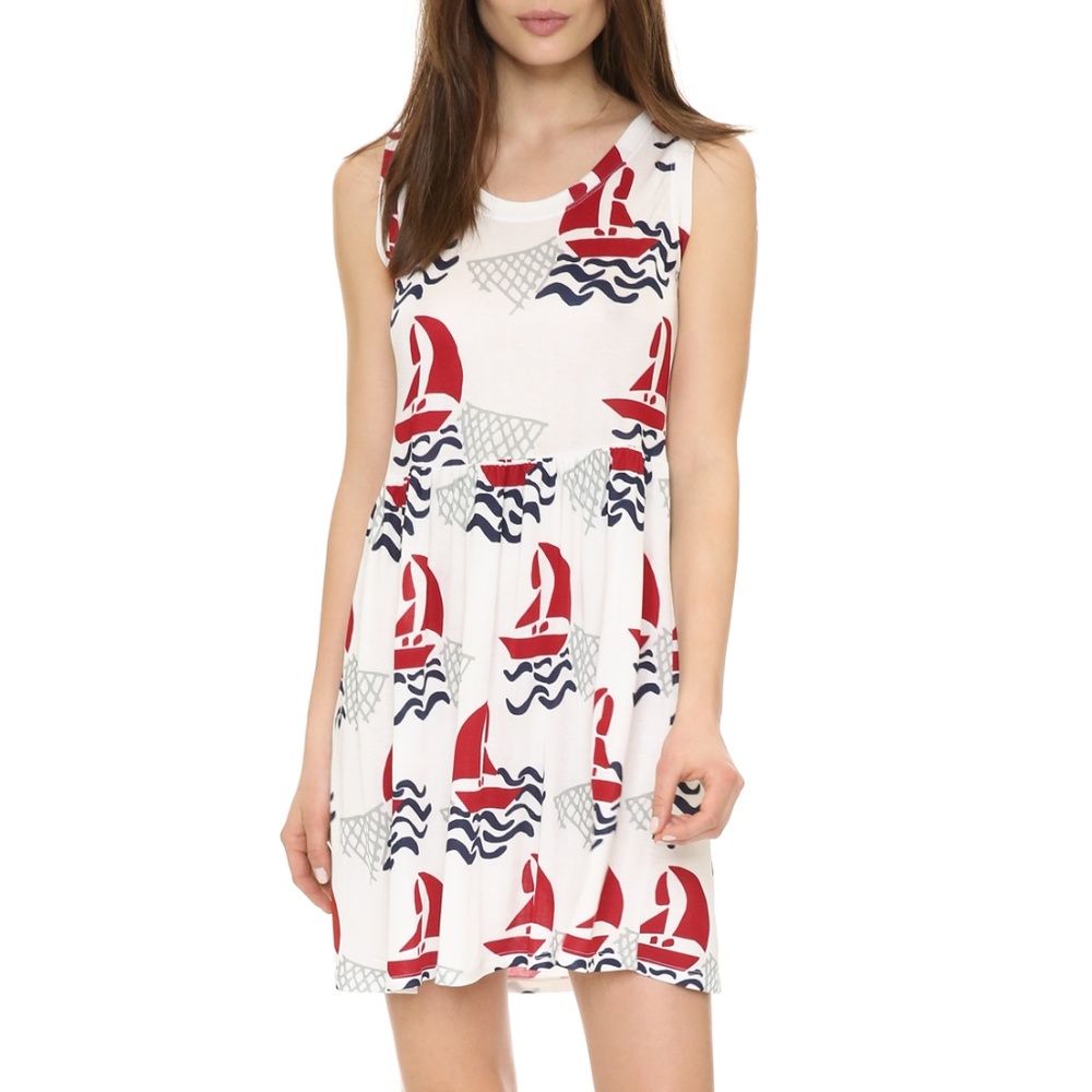 TAK. ORI Sailboat Dress White Red Small summer resort casual  ITALY
